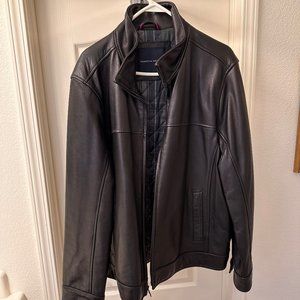 Tommy Hilfiger Soft Leather Moto Bomber Jacket - LARGE